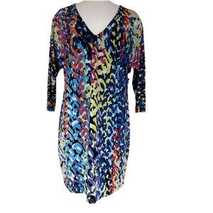 Trina Turk Womens 8 Abstract Colorful  Jersey Stretch 3/4 Sleeve Sheath Dress